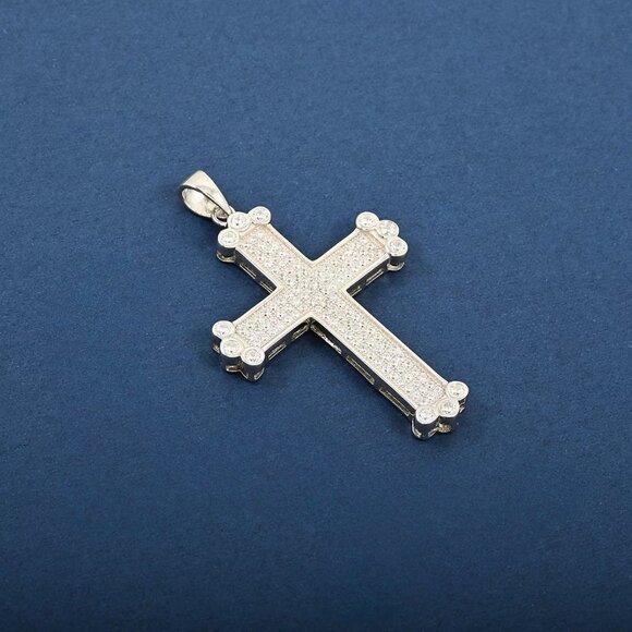 Stunning Simulated Diamond  Cross Pendant in Rhodium Over 925 Sterling Silver - Picture 3 of 4